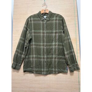 ROWM Olive Green‎ Plaid Corduroy Button Down Long Sleeve Shirt Men's Size M